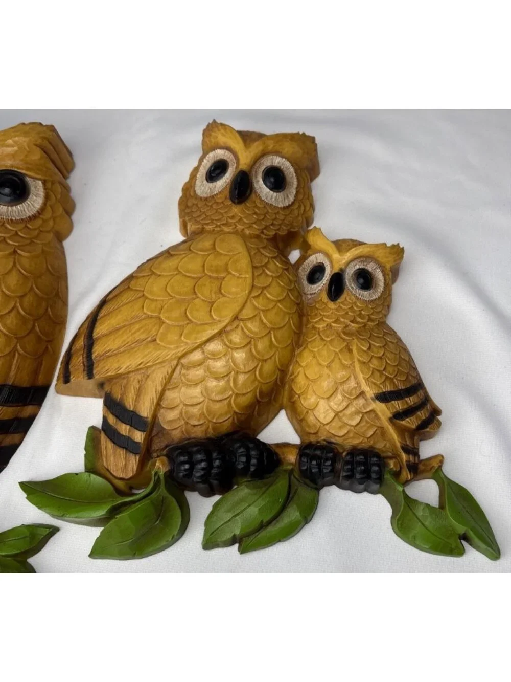 Homco Owl Wall Decor Set Retro Chic 1976 USA Yellow Brown Green